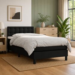 Box Spring Bed with Pocket Spring Mattress Black Faux Leather 100x200 cm
