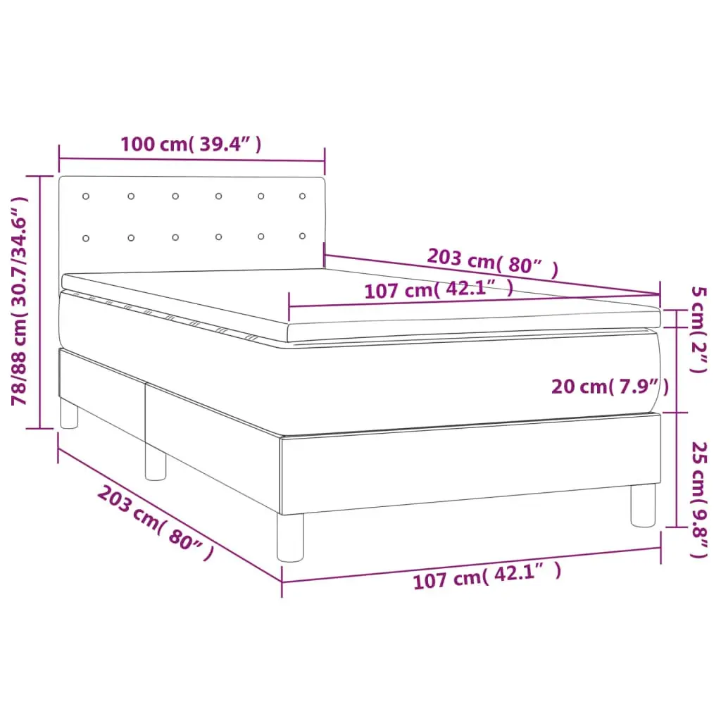Box Spring Bed Pocket Spring Mattress 100x200 cm Black Faux Leather