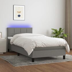 Grey Fabric Box Spring Bed with LED Lights