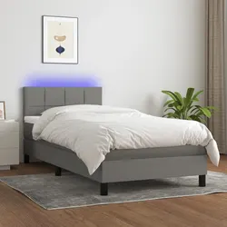 Grey Fabric Box Spring Bed with LED Lights