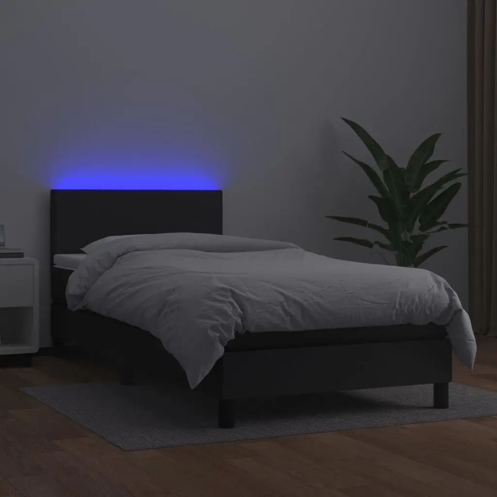 Box Spring Bed with Mattress Adjustable Headboard King Single Size Black