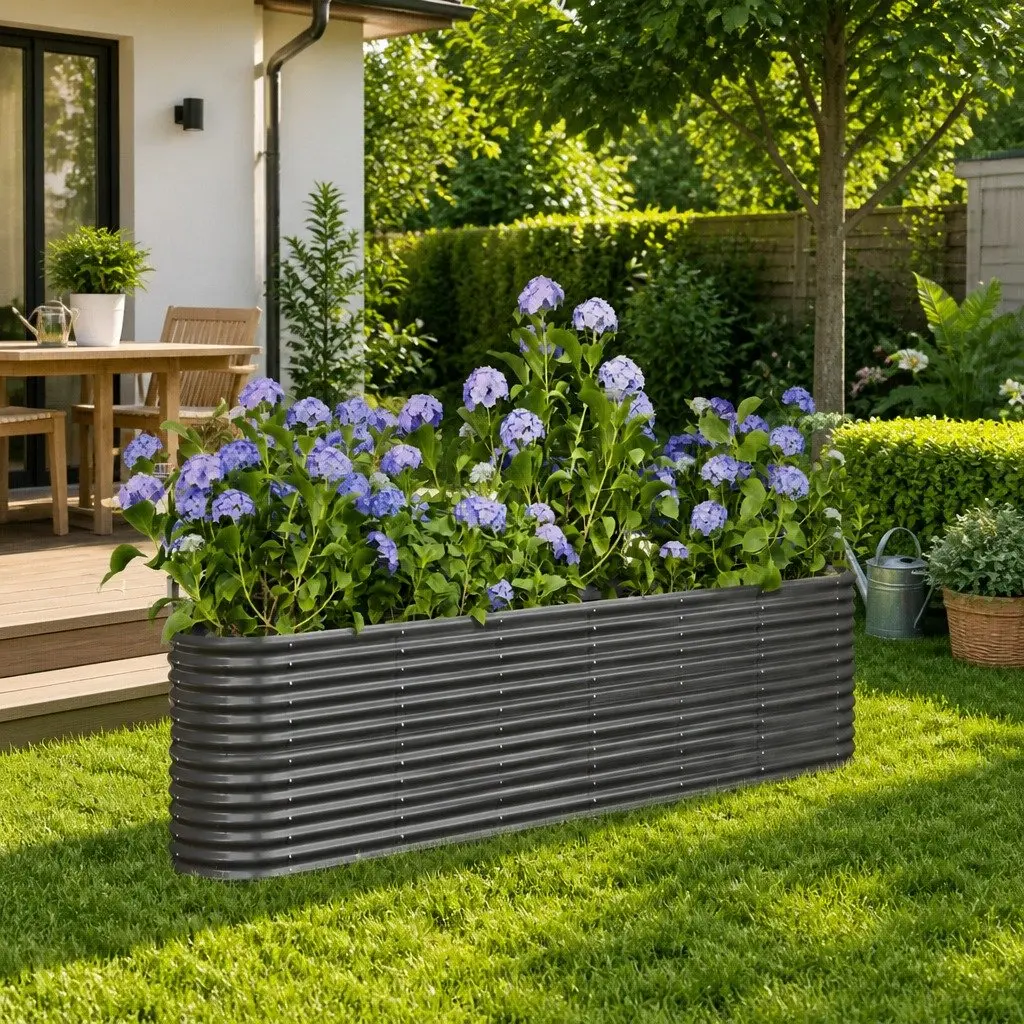 Raised Garden Bed Grey Galvanised Steel Frame Outdoor Planter Box 260 x 40 x 68 cm