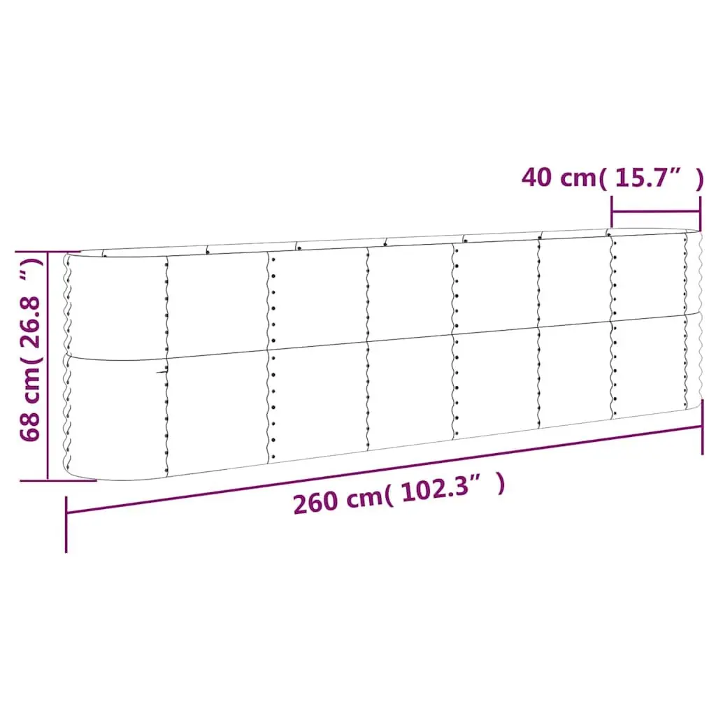 Garden Raised Bed Planter Box Galvanised Steel Frame Outdoor Use 260 x 40 x 68 cm Brown