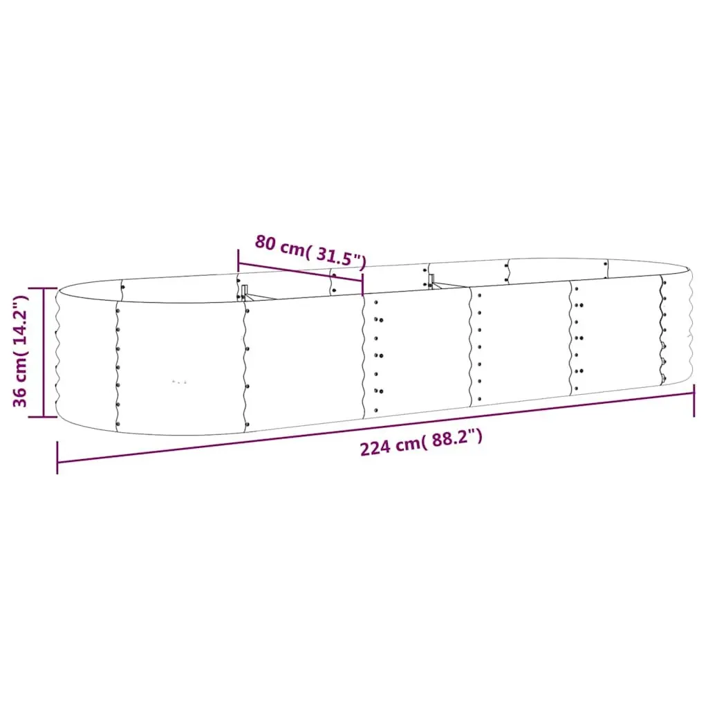 Garden Raised Bed Planter Outdoor Flower Vegetable Box 224 x 80 x 36 cm Silver Galvanised Steel