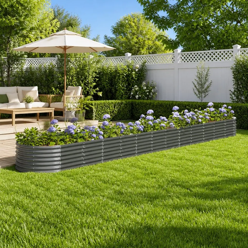 Galvanised Steel Raised Bed Planter Box Outdoor Vegetables Flowers Herbs 512 x 80 x 36 cm Grey