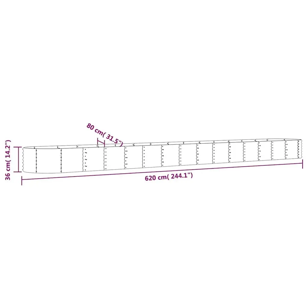 Garden Raised Bed Galvanised Steel Outdoor Planter Box 620x80x36cm Grey