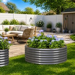 Grey Galvanised Steel Raised Garden Bed 100x100x36cm