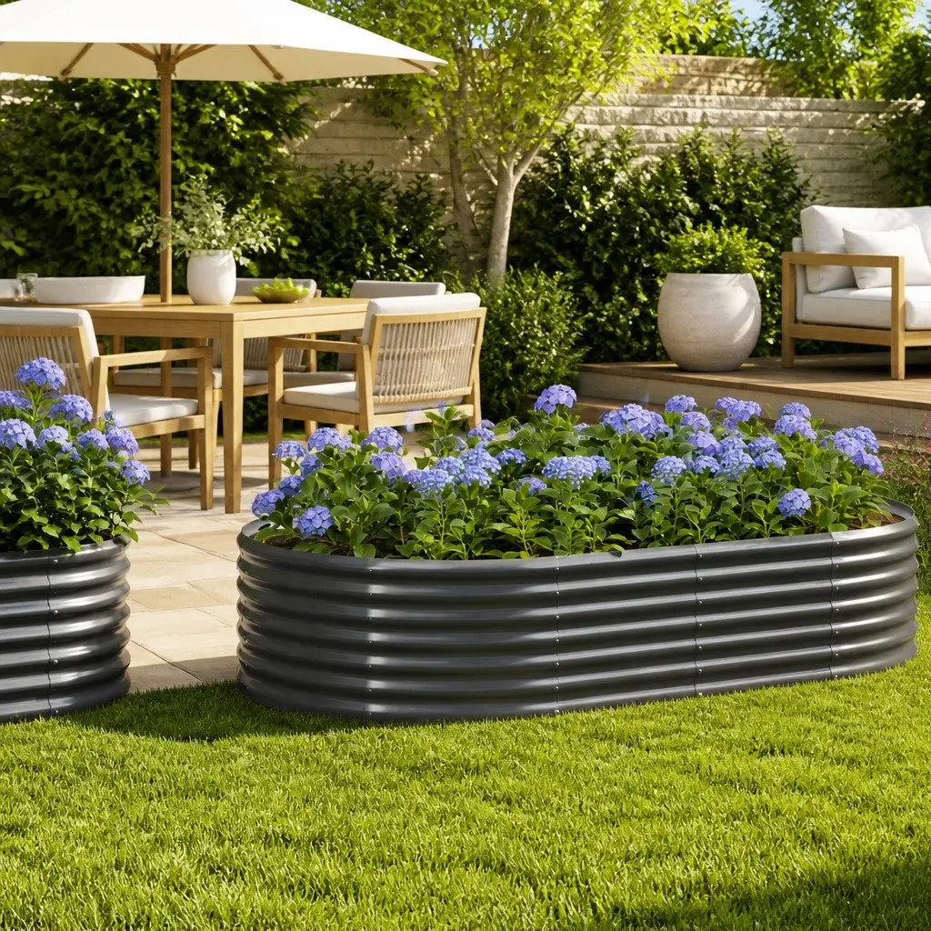 Galvanised Steel Raised Garden Bed Planter Outdoor Vegetable 175x100x36cm Grey