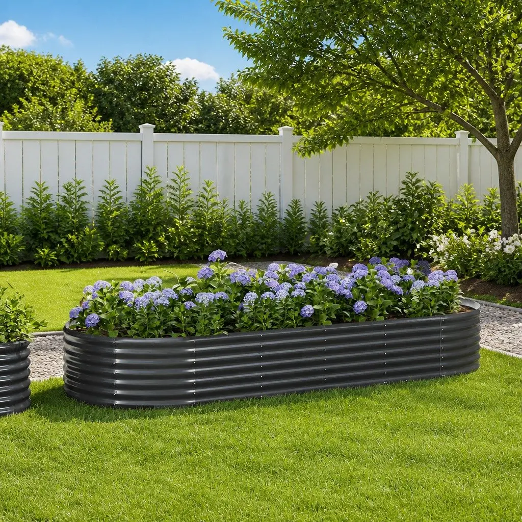 Raised Garden Bed Planter Outdoor Vegetables Flowers 249 x 100 x 36 cm Anthracite Steel Frame