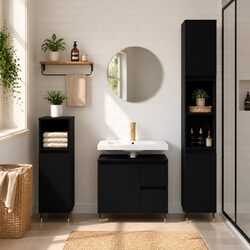 Warm Black Bathroom Furniture Set, 3 Pieces