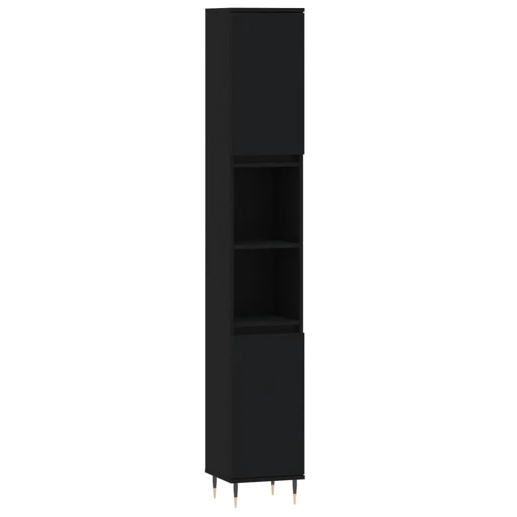 3 Piece Bathroom Furniture Set Engineered Wood Sink Cabinet Storage Black