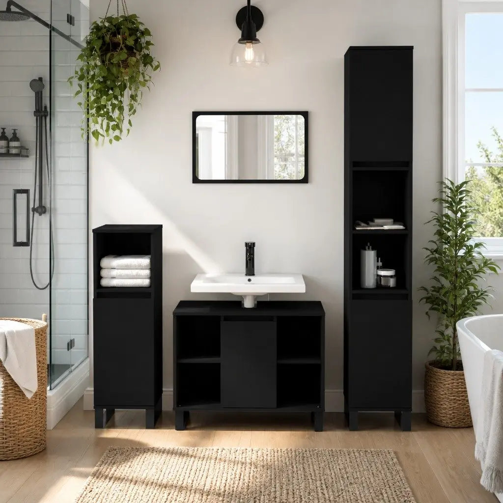 3 Piece Bathroom Furniture Set in Black