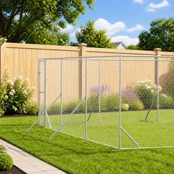 Outdoor Dog Kennel Silver 6x10x2 m Galvanised Steel Sturdy Secure Pet Enclosure