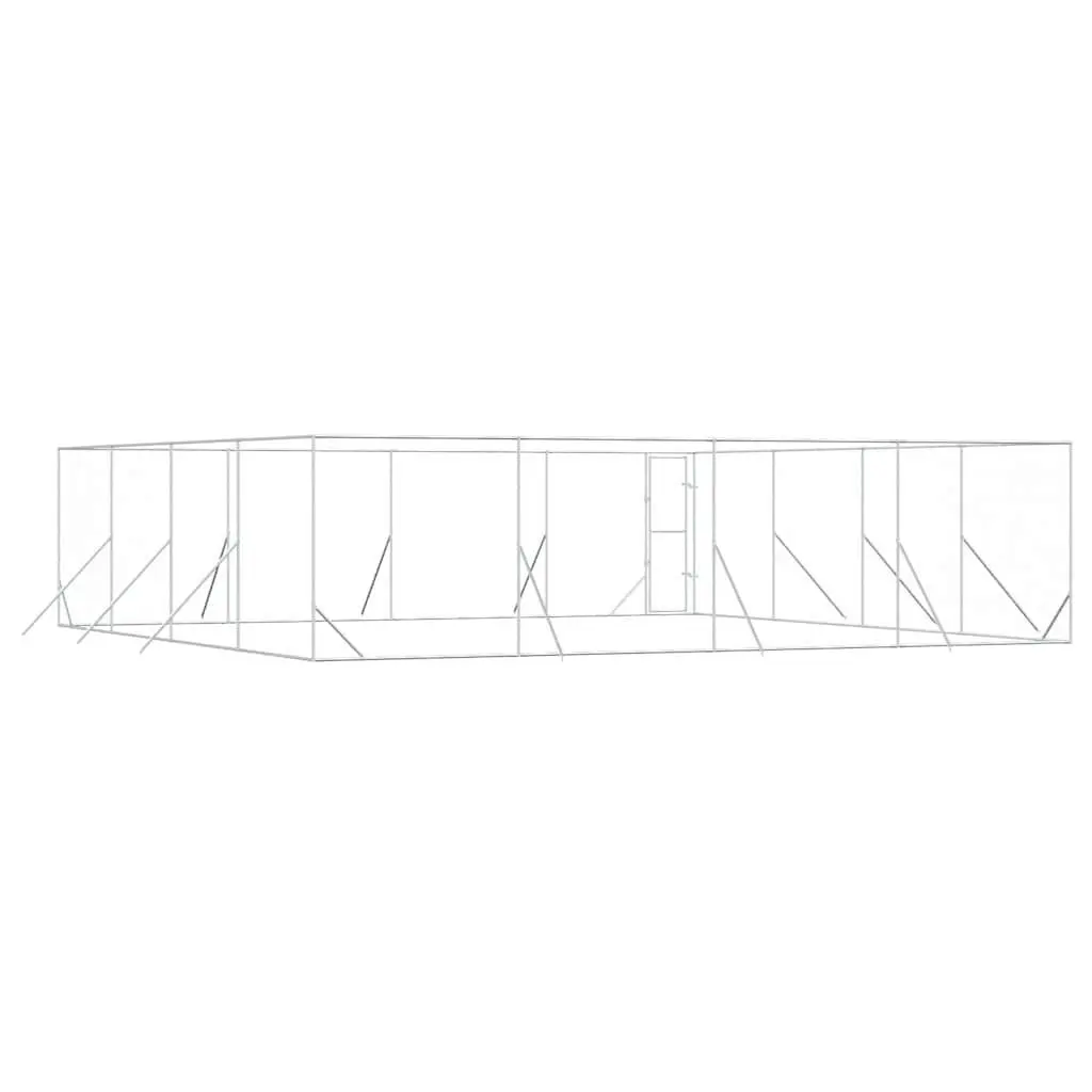 Outdoor Dog Kennel Run Enclosure Silver 8x8x2m Galvanised Steel Lockable Door