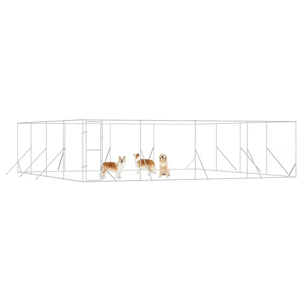 Outdoor Dog Kennel Run Enclosure Silver 8x8x2m Galvanised Steel Lockable Door
