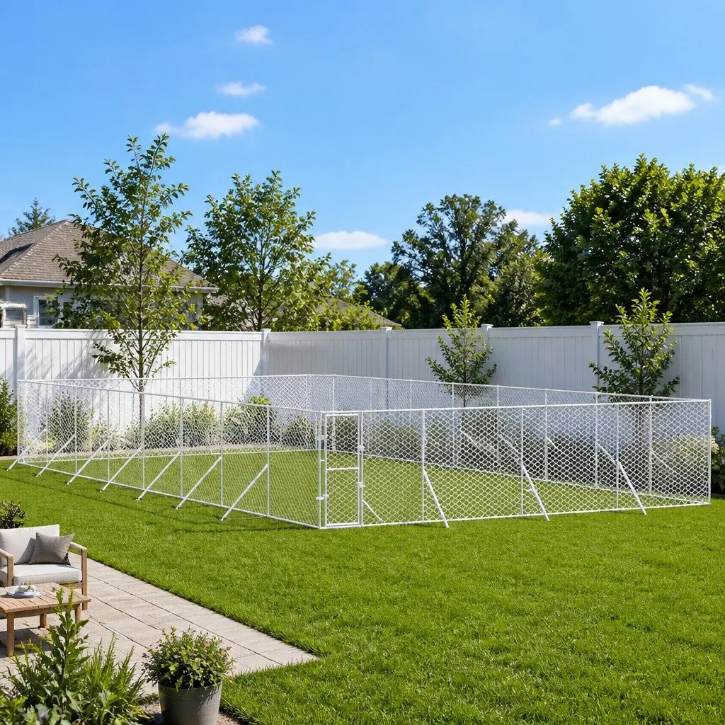 Dog Kennel Outdoor Enclosure 8x16x2 m Silver Galvanised Steel Lockable Door