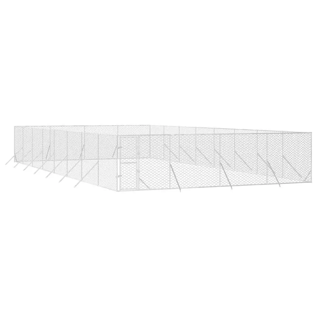Dog Kennel Outdoor Enclosure 8x16x2 m Silver Galvanised Steel Lockable Door