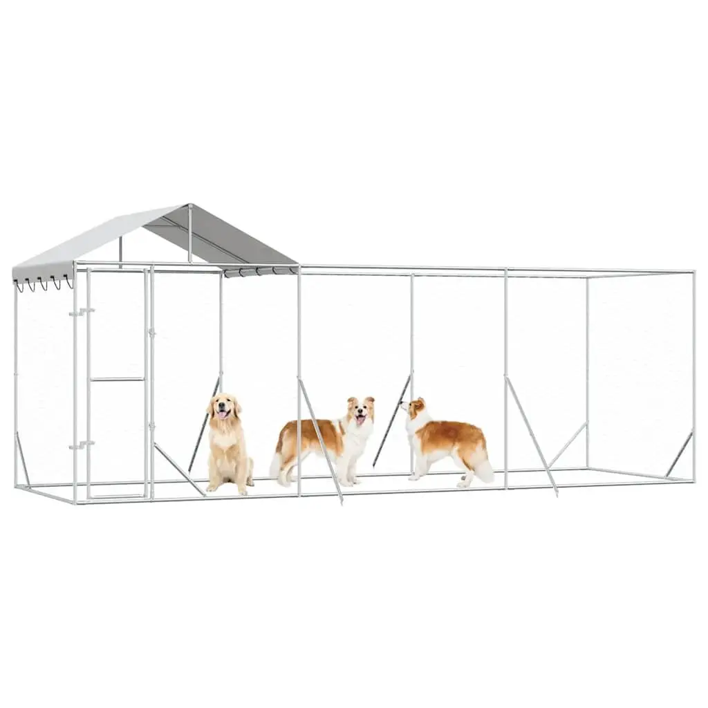 Outdoor Dog Kennel Silver 6x2x2.5m Galvanised Steel Enclosure
