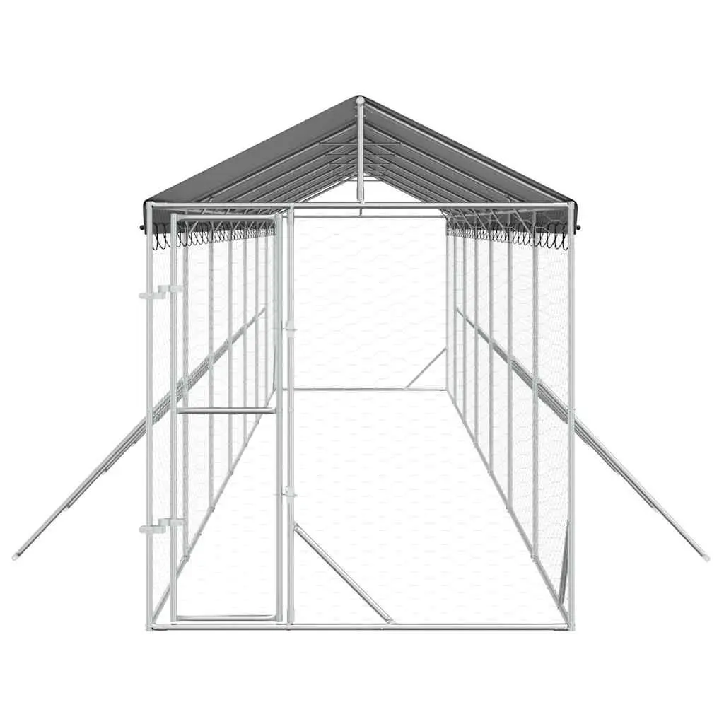 Large Outdoor Dog Kennel Galvanised Steel Silver with Roof