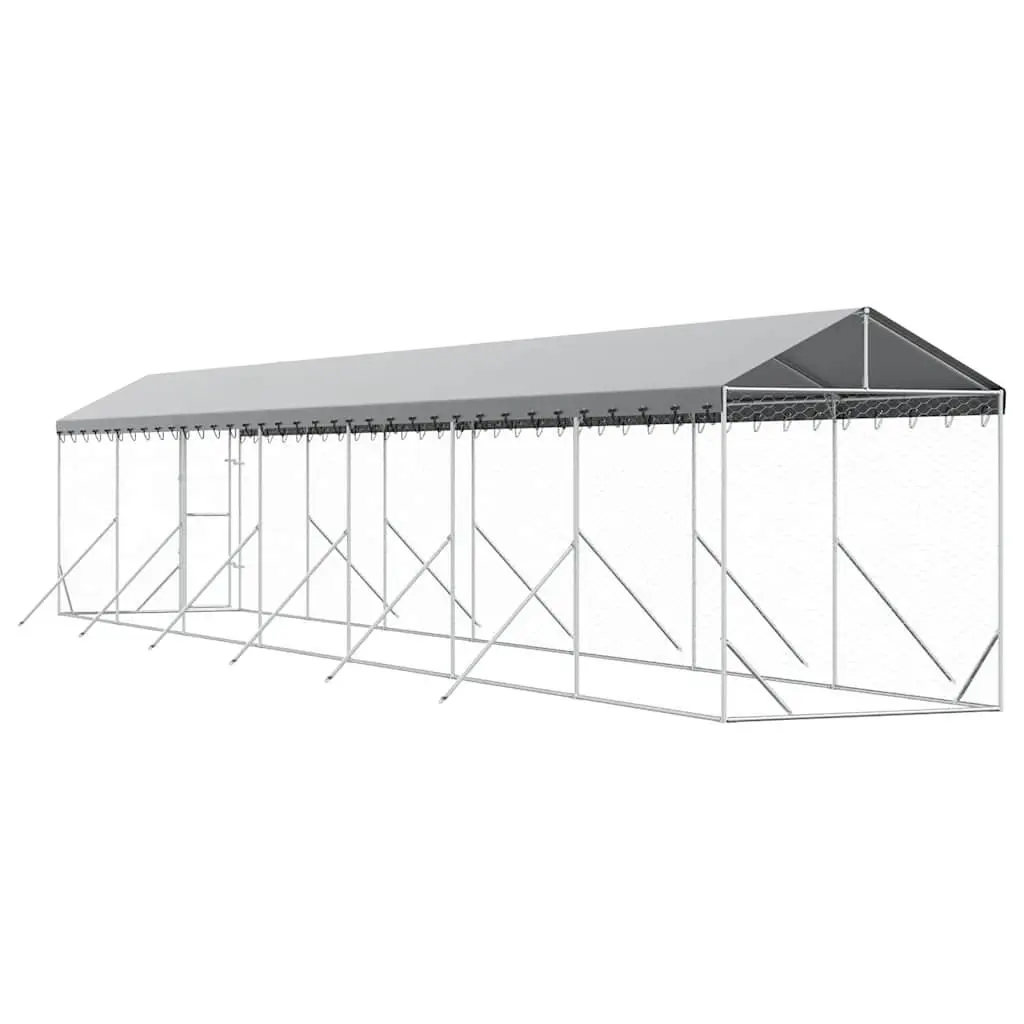 Large Outdoor Dog Kennel Galvanised Steel Silver with Roof