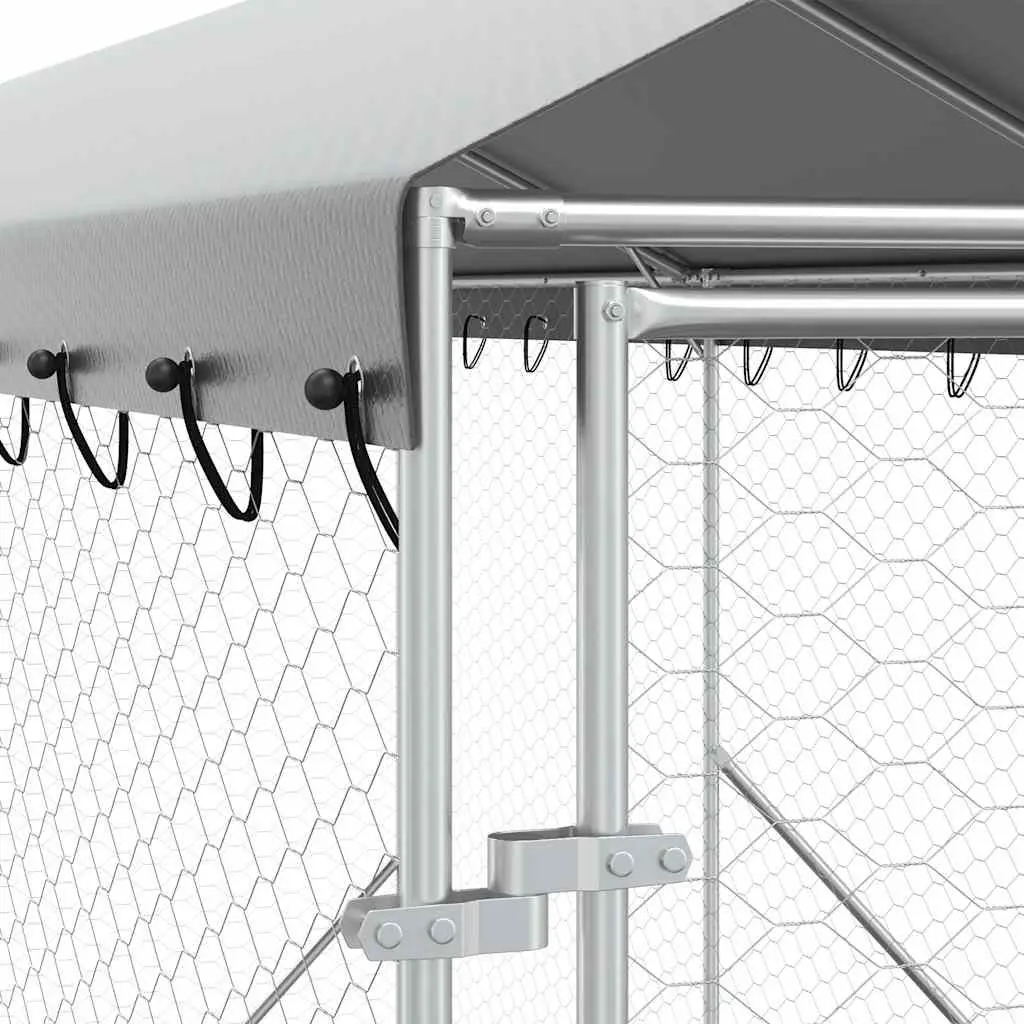 Large Outdoor Dog Kennel Galvanised Steel Silver with Roof
