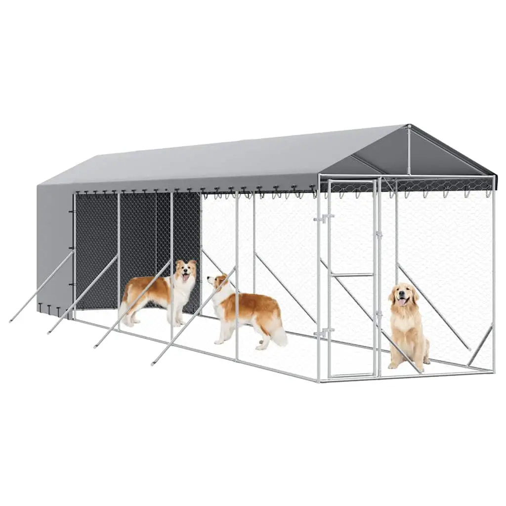 Dog Kennel Outdoor Enclosure 2x10x2.5m Silver Galvanised Steel