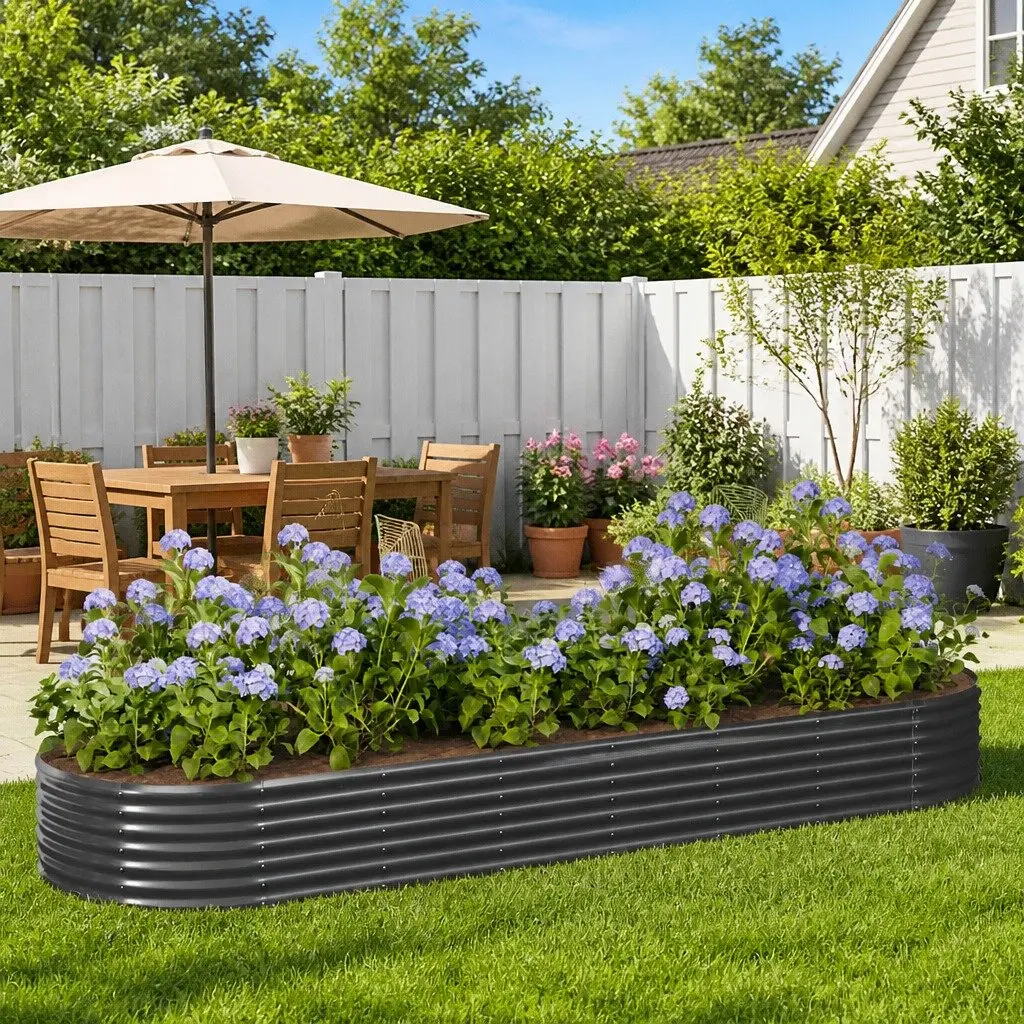 Garden Raised Bed Galvanised Steel Planter Outdoor Vegetable Herb Flower Pot Box Anthracite 322 x 100 x 36 cm