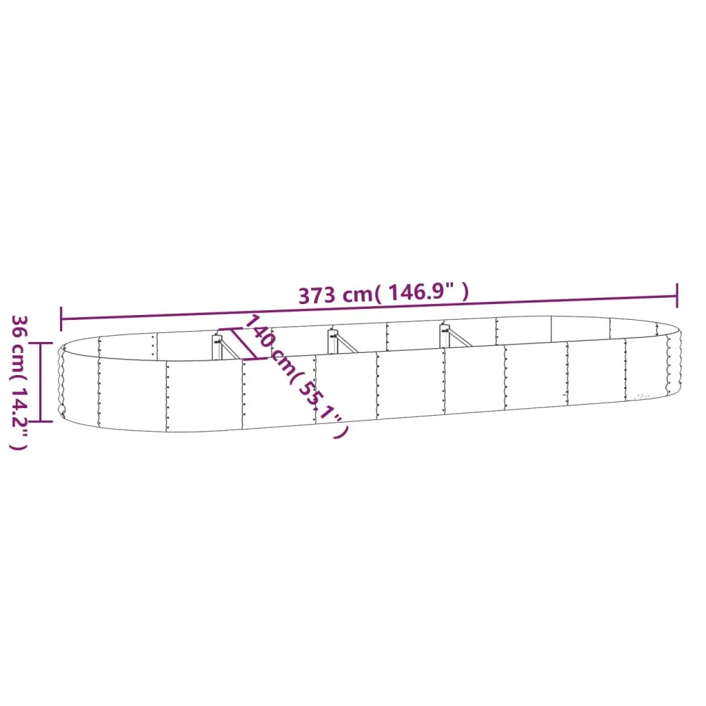 Galvanised Steel Raised Bed Garden Planter Box Outdoor Vegetable Flower Herb Pot Grey 373 x 140 x 36 cm