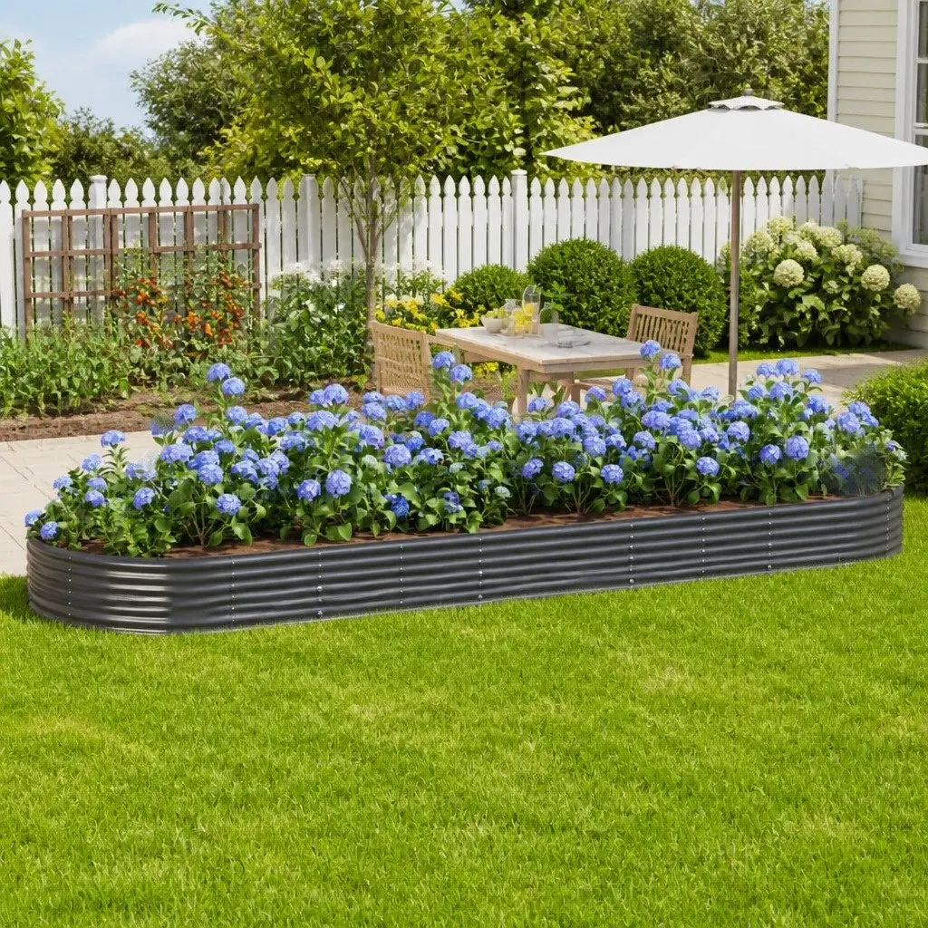 Raised Garden Bed Planter Galvanised Steel Frame Outdoor Vegetable Flower Box 450 x 140 x 36 cm Grey