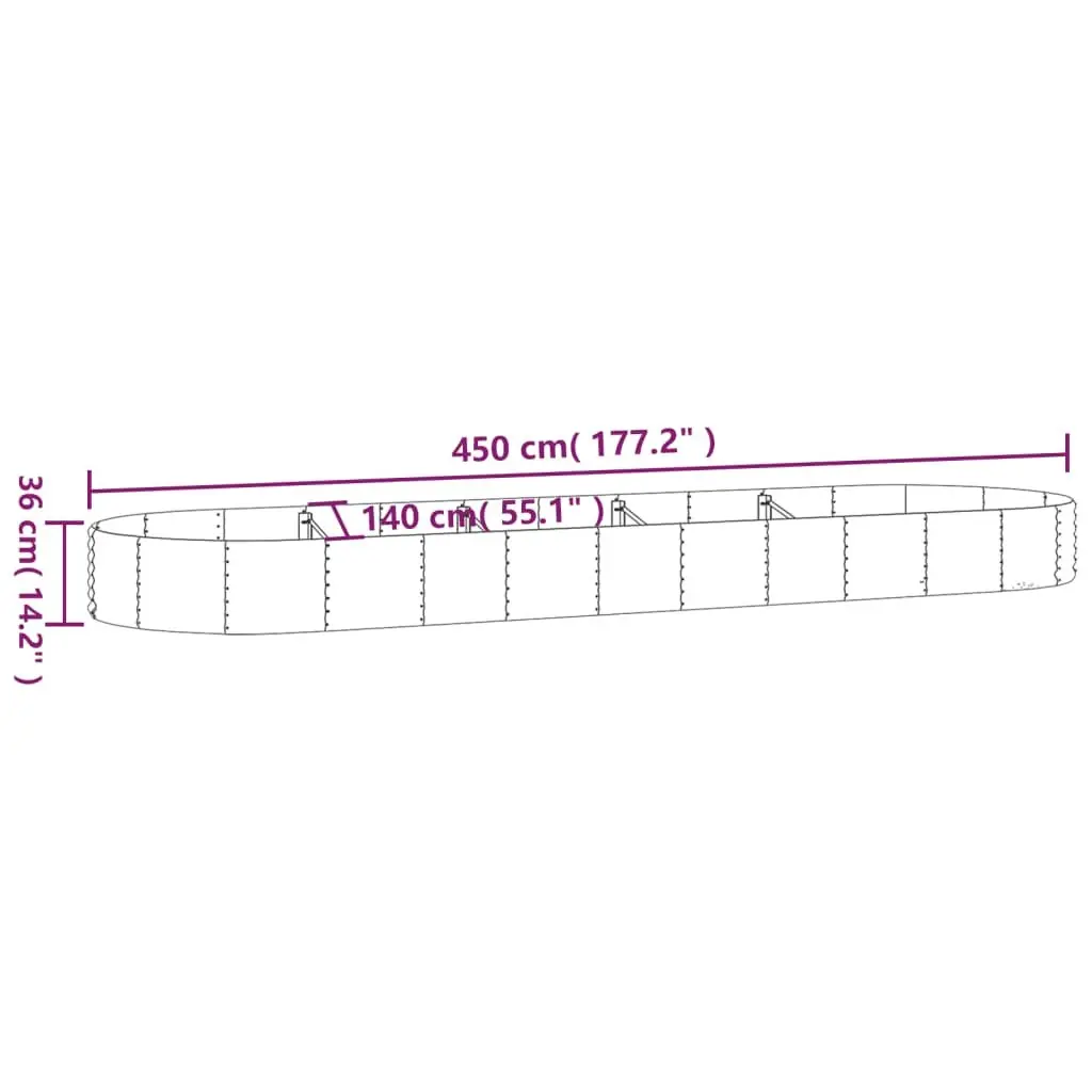 Raised Garden Bed Planter Galvanised Steel Frame Outdoor Vegetable Flower Box 450 x 140 x 36 cm Grey