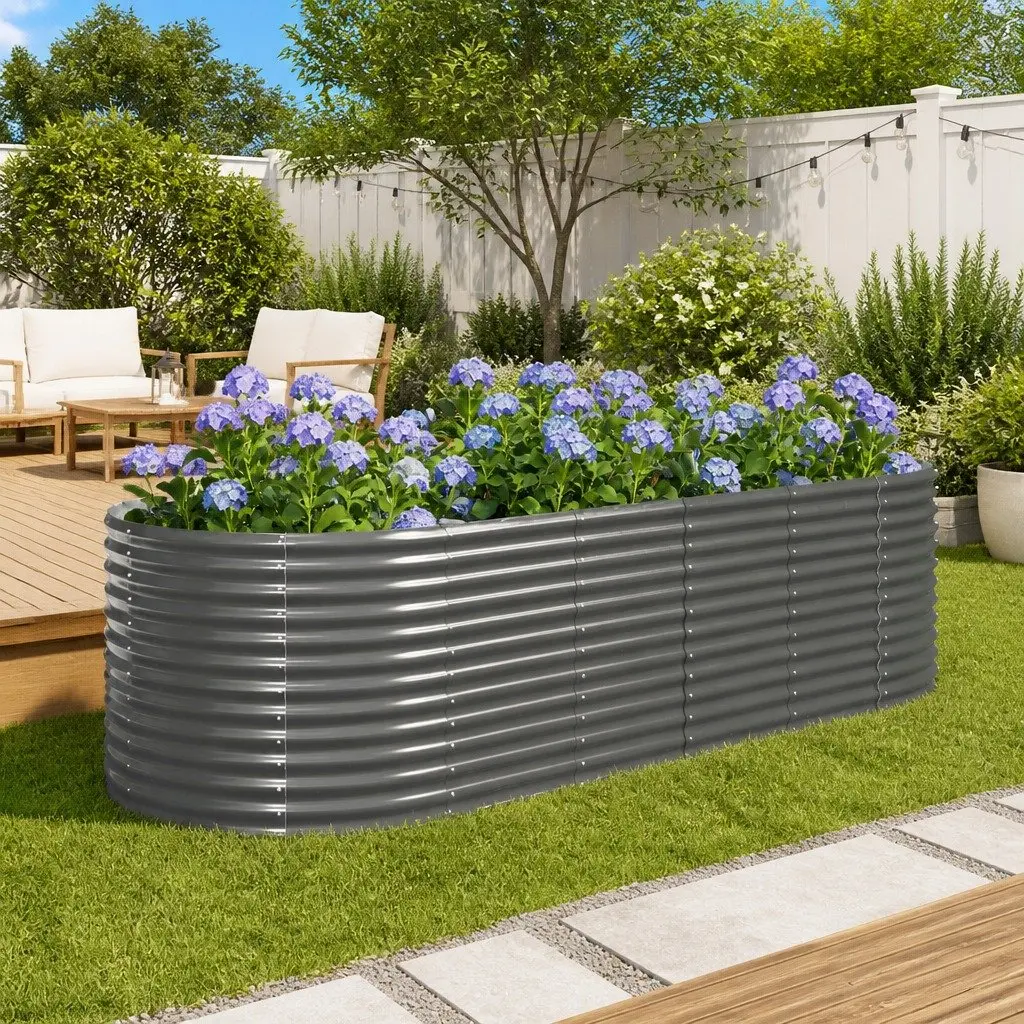 Galvanised Steel Raised Garden Bed Outdoor Vegetable Flower Planter Box 249 x 100 x 68 cm Grey