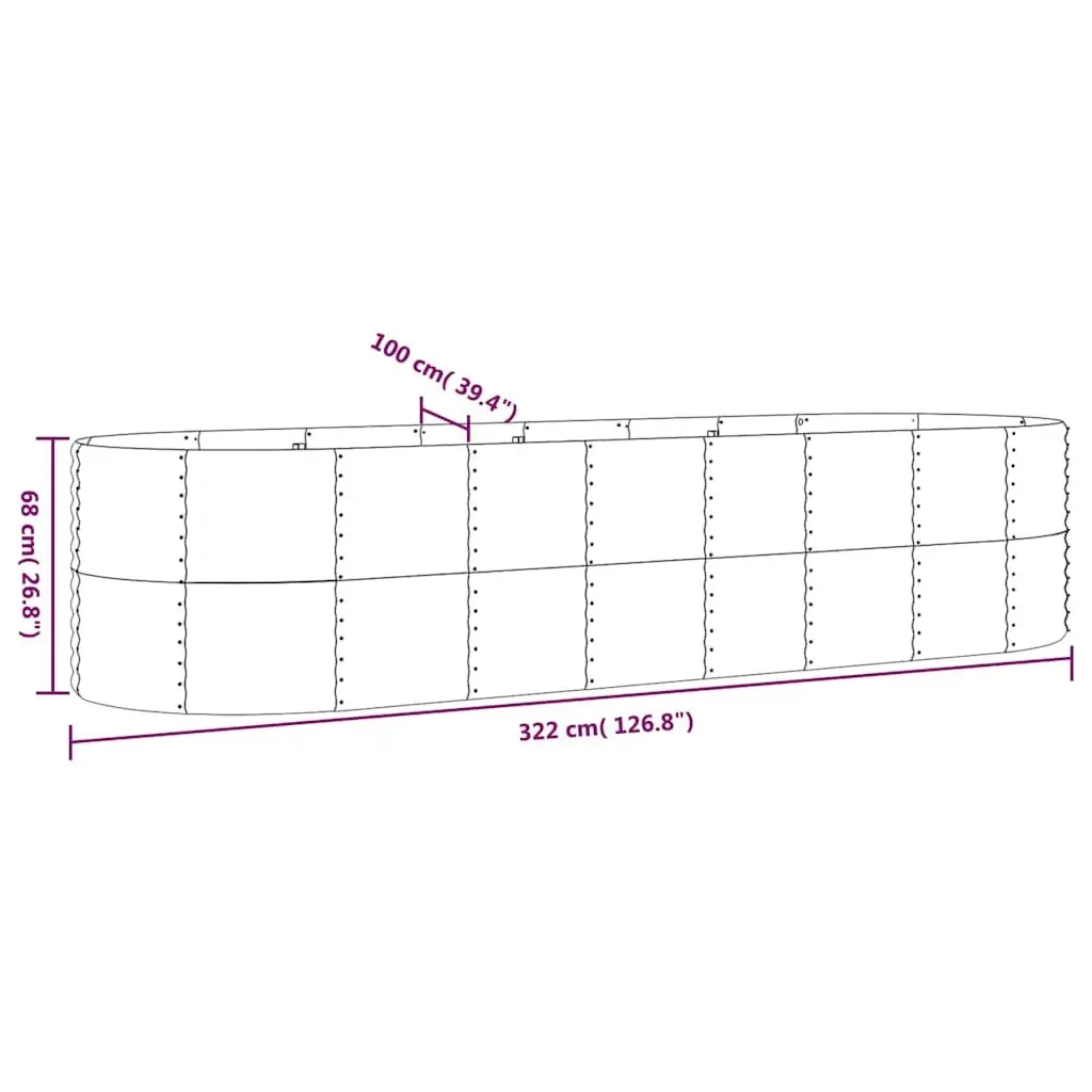 Garden Raised Bed Galvanised Steel Planter Box Outdoor Vegetable Herb 322 x 100 x 68 cm Grey