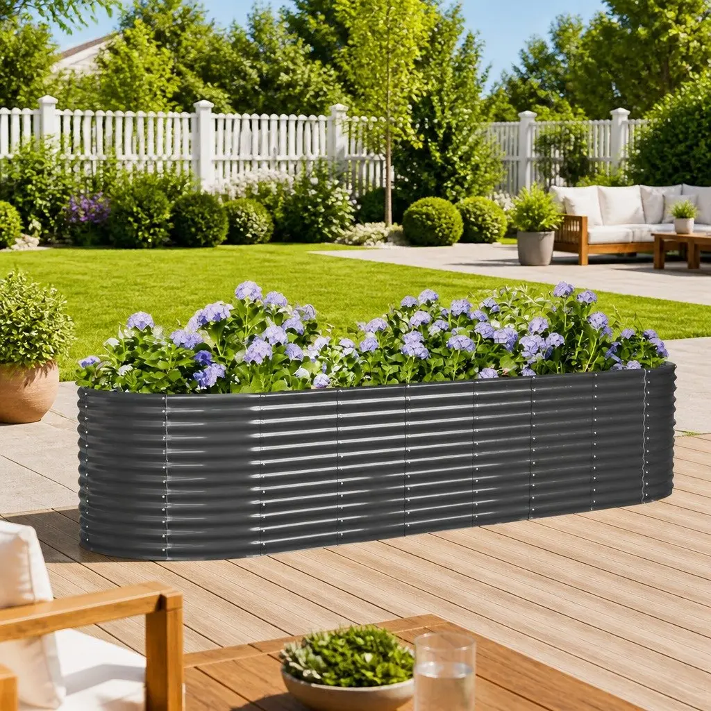 Garden Raised Bed Planter Box Outdoor 322 x 100 x 68 cm Anthracite Galvanised Steel Frame