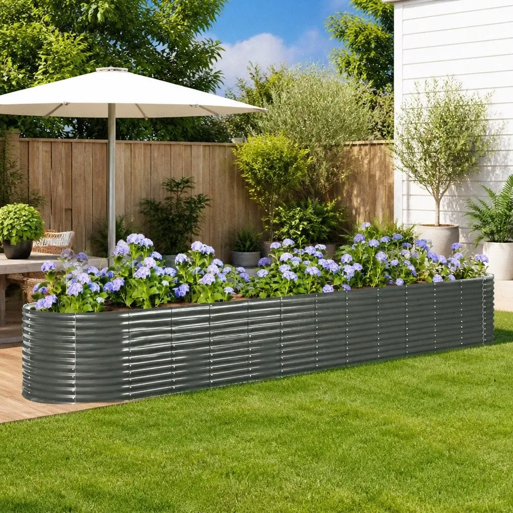 Garden Raised Bed Steel Frame Outdoor Planter Box Large Rectangular Vegetable 507x100x68cm Grey