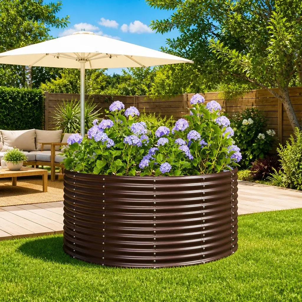 Garden Raised Bed Outdoor Planter 140x140x68cm Brown Galvanised Steel Frame