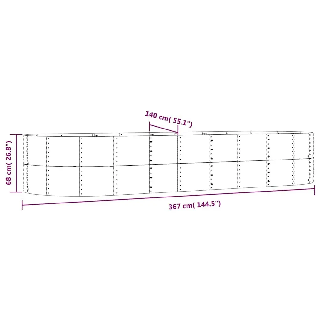 Raised Bed Planter Box Outdoor Vegetable 367 x 140 x 68 cm Grey Galvanised Steel Frame