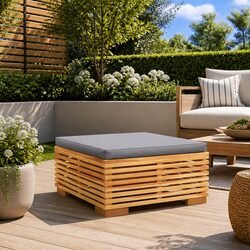 Teak Wood Footrest Ottoman with Comfortable Grey Cushion