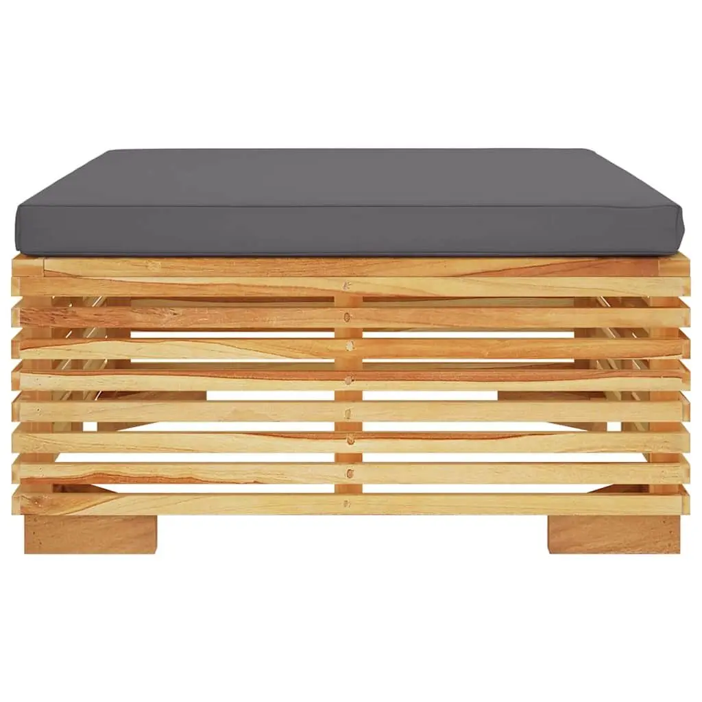 Garden Footrest Ottoman Solid Teak Wood Dark Grey Cushion Outdoor Patio