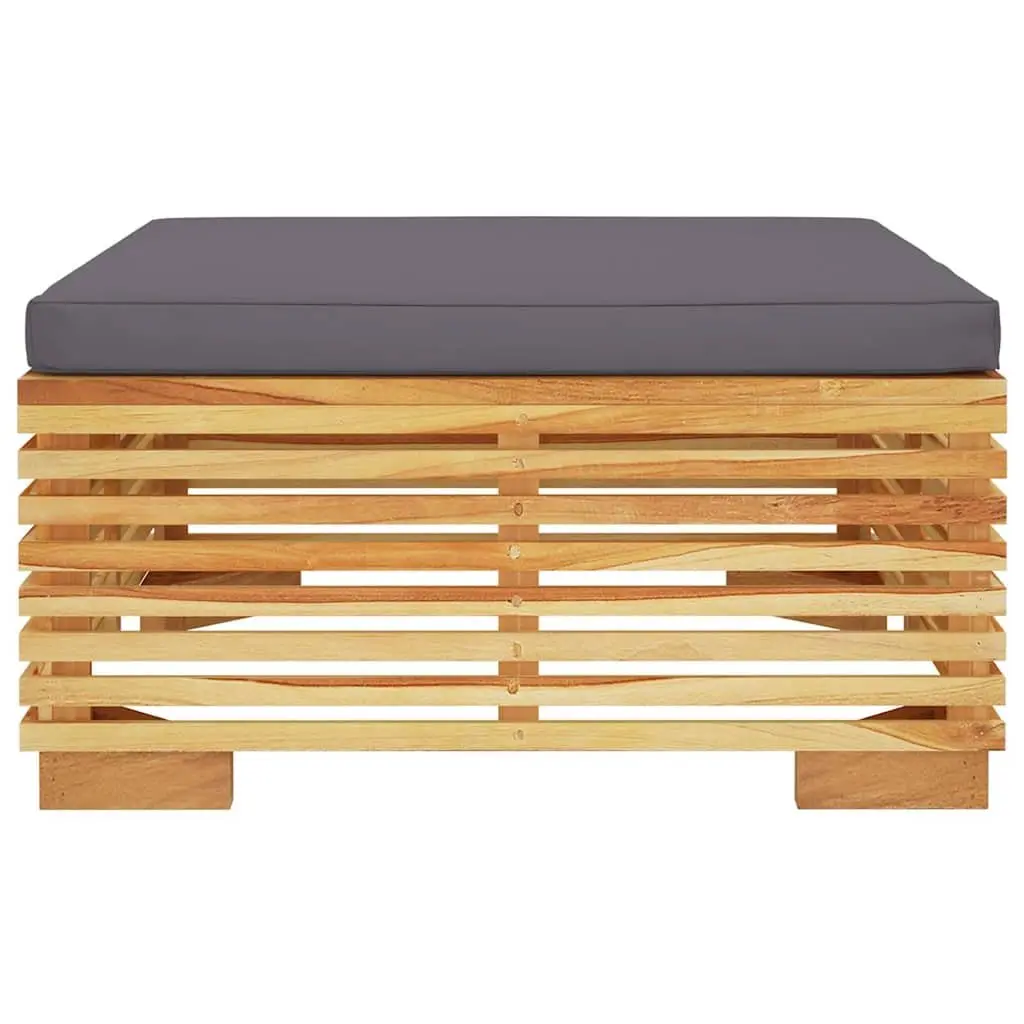 Garden Footrest Ottoman Solid Teak Wood Dark Grey Cushion Outdoor Patio
