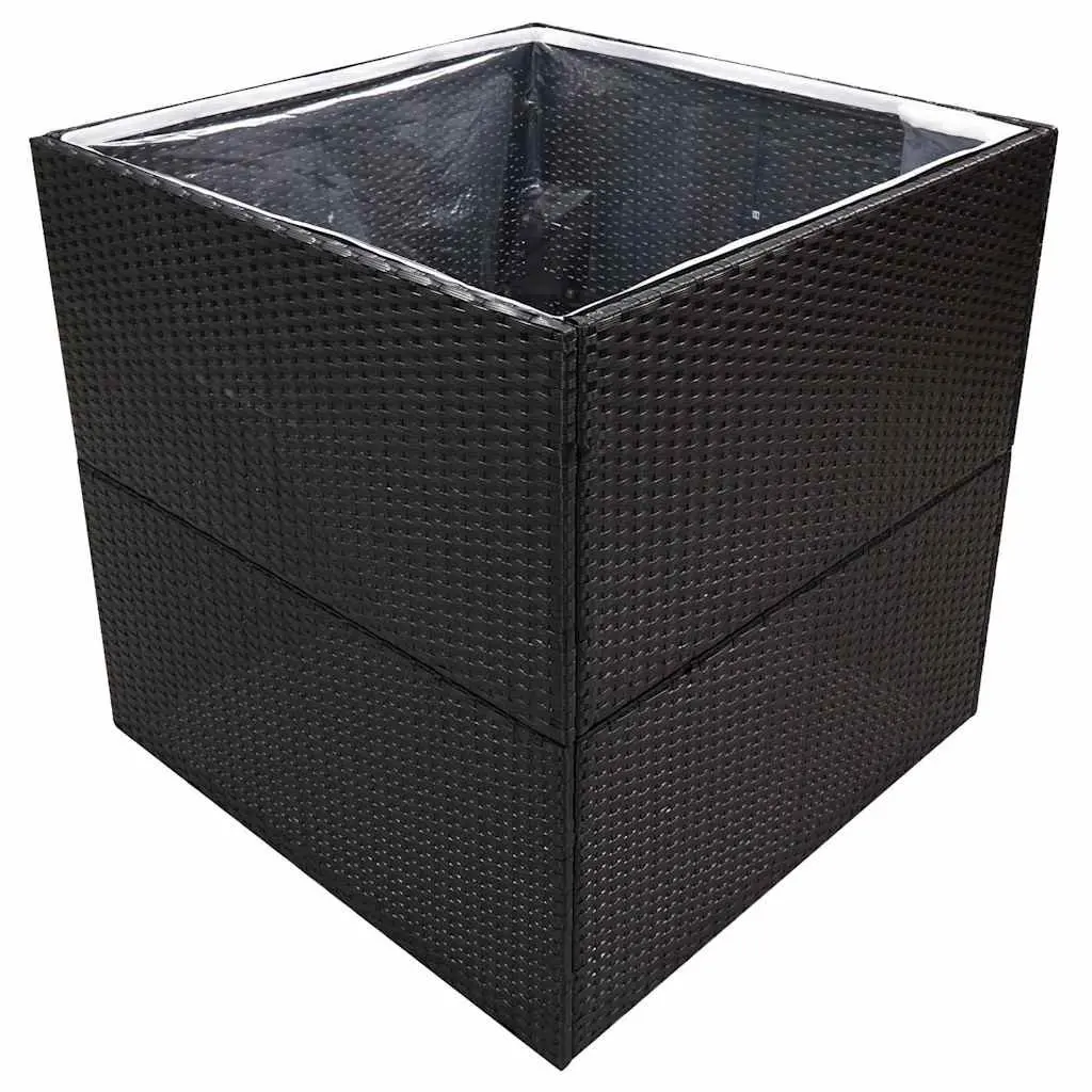 Garden Planter Box Outdoor Flower Bed 80x80x80 cm Black Poly Rattan