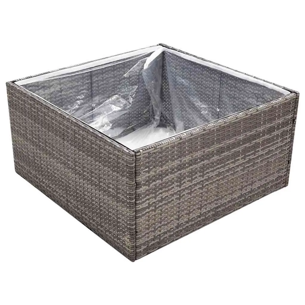 Garden Planter Outdoor Flower Bed 80x80x40cm Grey Poly Rattan Steel Frame