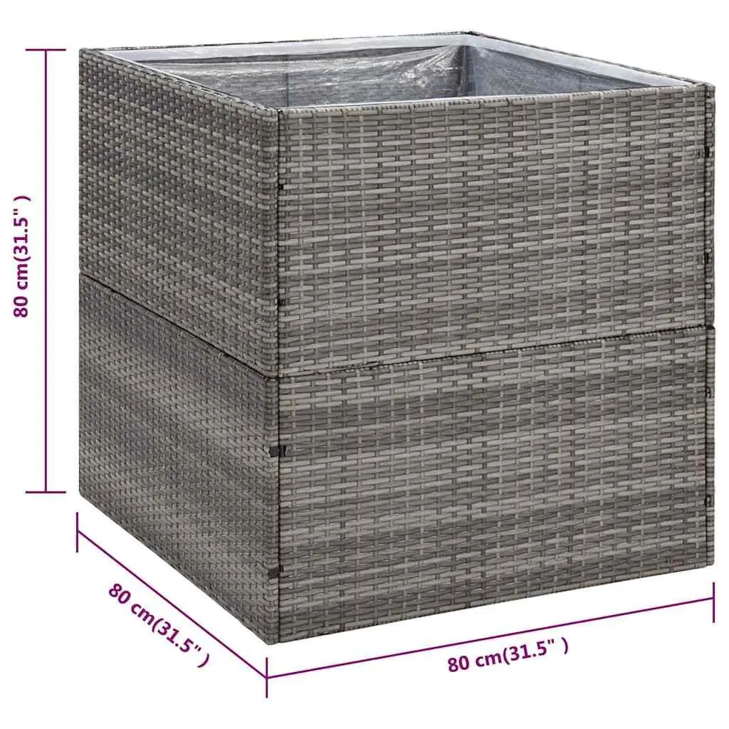 Garden Planter Outdoor Flower Bed 80x80x80 cm Grey Poly Rattan