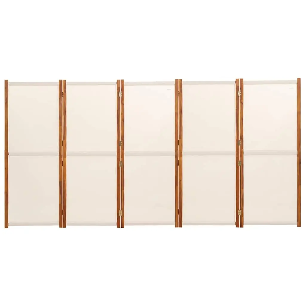 5-Panel Room Divider Privacy Screen 350 x 180 cm Cream White Folding Indoor Outdoor Partition