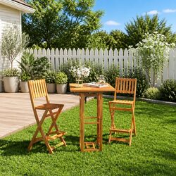 Quality Outdoor Bistro Table - Brown, Slatted Top, 75x75x110cm