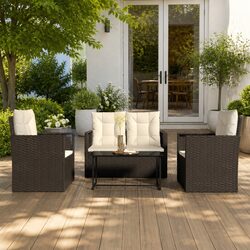 Outdoor Lounge Set 4 Piece Garden Furniture with Cushions Black Poly Rattan
