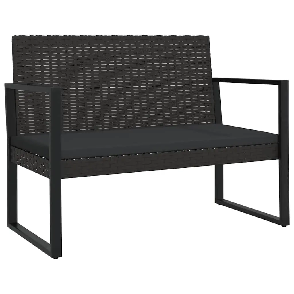 Outdoor Patio Sofa Set Four Piece Black Poly Rattan with Cushions for Garden and Backyard Relaxation