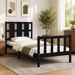 Reliable Solid Pine Bed Frame 90x190 cm in Black Finish