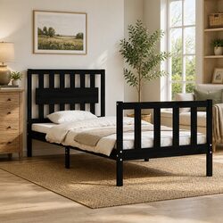 Comforting Black Bed Frame 90x190 cm with Solid Pine
