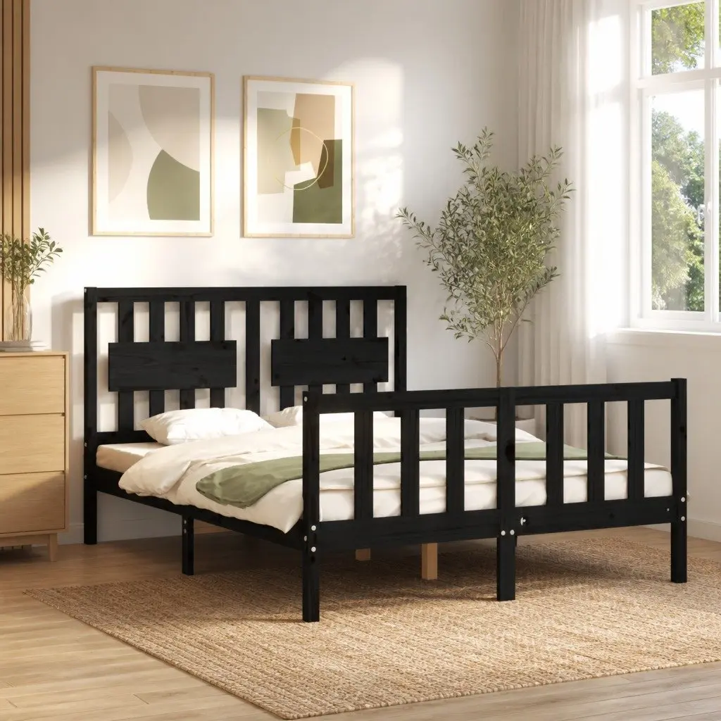 Black Wooden Bed Frame with Pine Construction