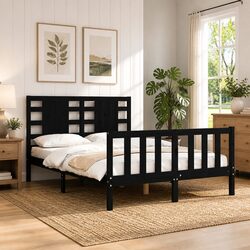 Reliable Solid Pine Bed Frame 135x190 cm in Black